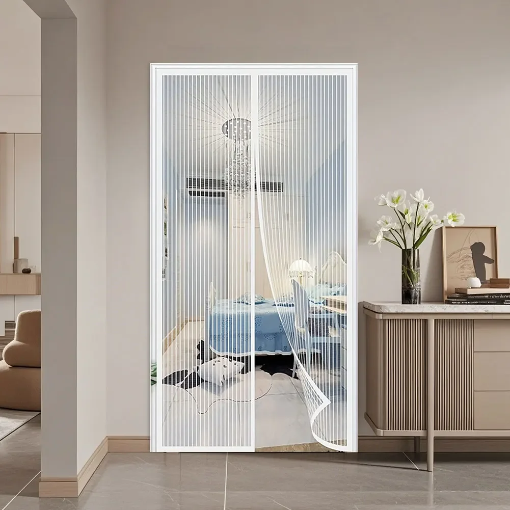 Heavy Duty Magnetische Bildschirm Tür Mesh Vorhang Moskito Net Bug Hände Frei Partition Stumm Gestreiften Tür Vorhang Schlafzimmer Belüftung