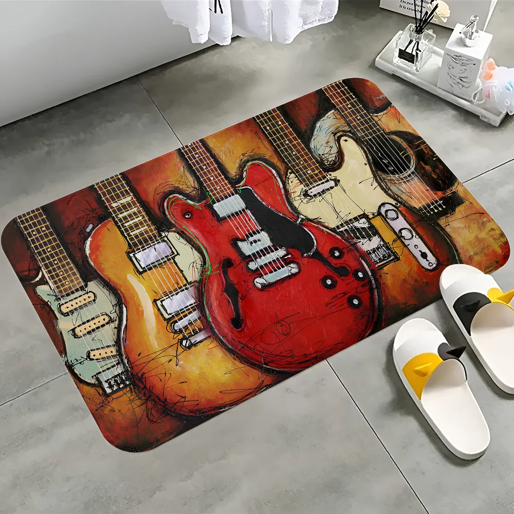 Music Guitar Pattern Floor Mat Floor Mat Non-Slip Laundry Room Mat Laundry Decor Balcony Child Living Room Household Carpets