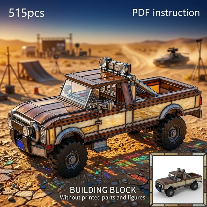 

Retro 8-Wide Action Vehicle MOC Classic 80s TV Show Off-Road Pickup Truck Building Blocks Display Model Adult Collector Toy