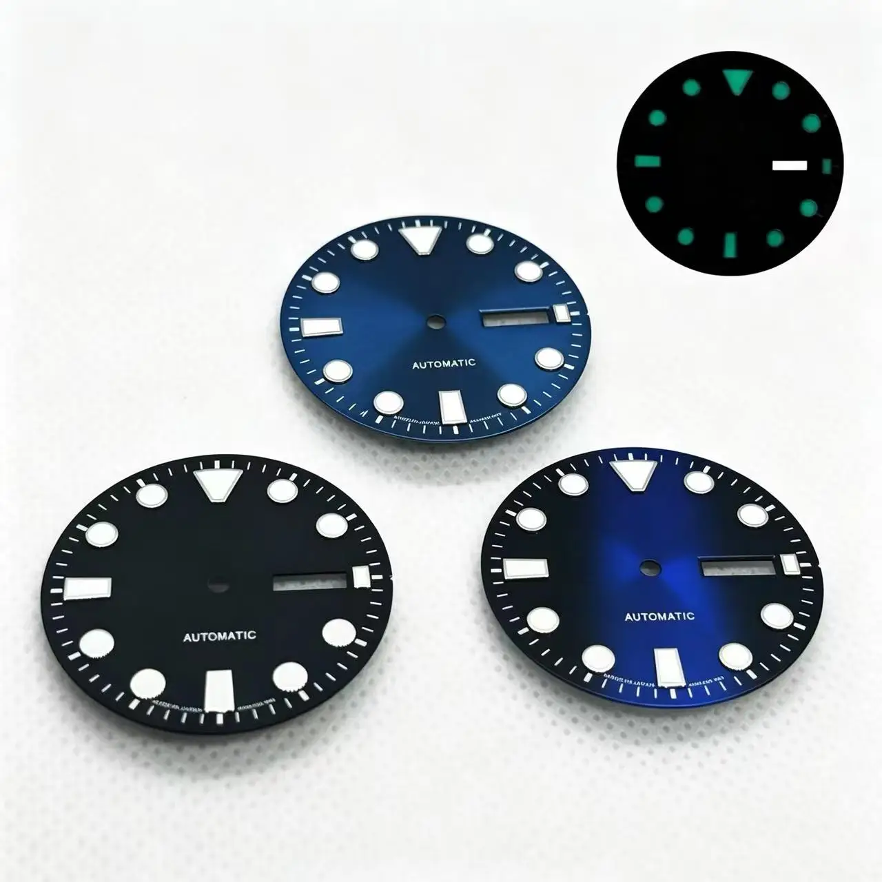 32.5mm NH36 dial, original mechanical watch S dial with C3 green lume, double calendar, fits Seiko modifications