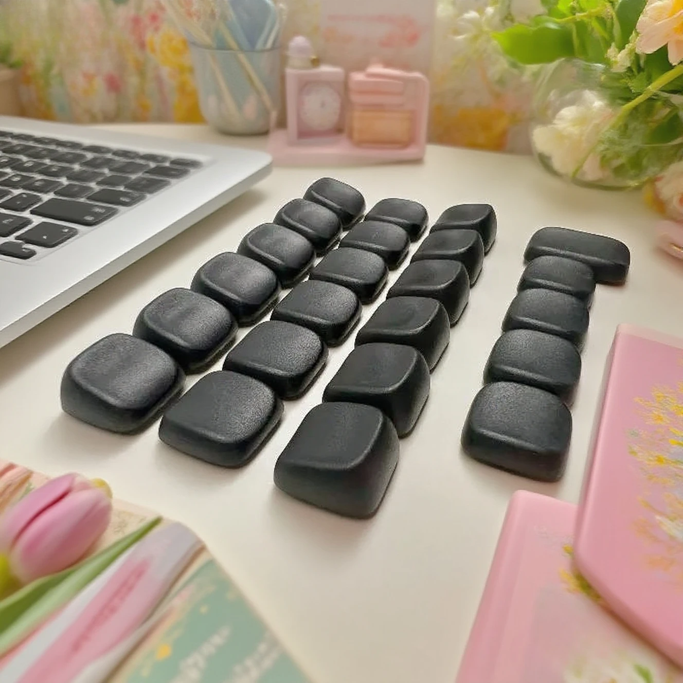 Custom PBT KLP Lame Keycaps for Low Profile Kailh ChocV1 MX Switch Corne Mechanical Keyboard White Black Keycaps