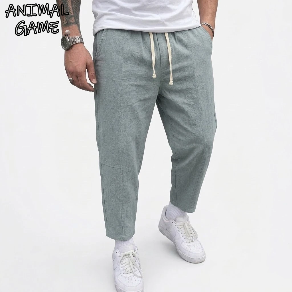 Fashion Men's Linen Trousers Solid Color Casual Pants for Men Sport Breathable Baggy Pant Summer Beach Lightweight Cotton Pants