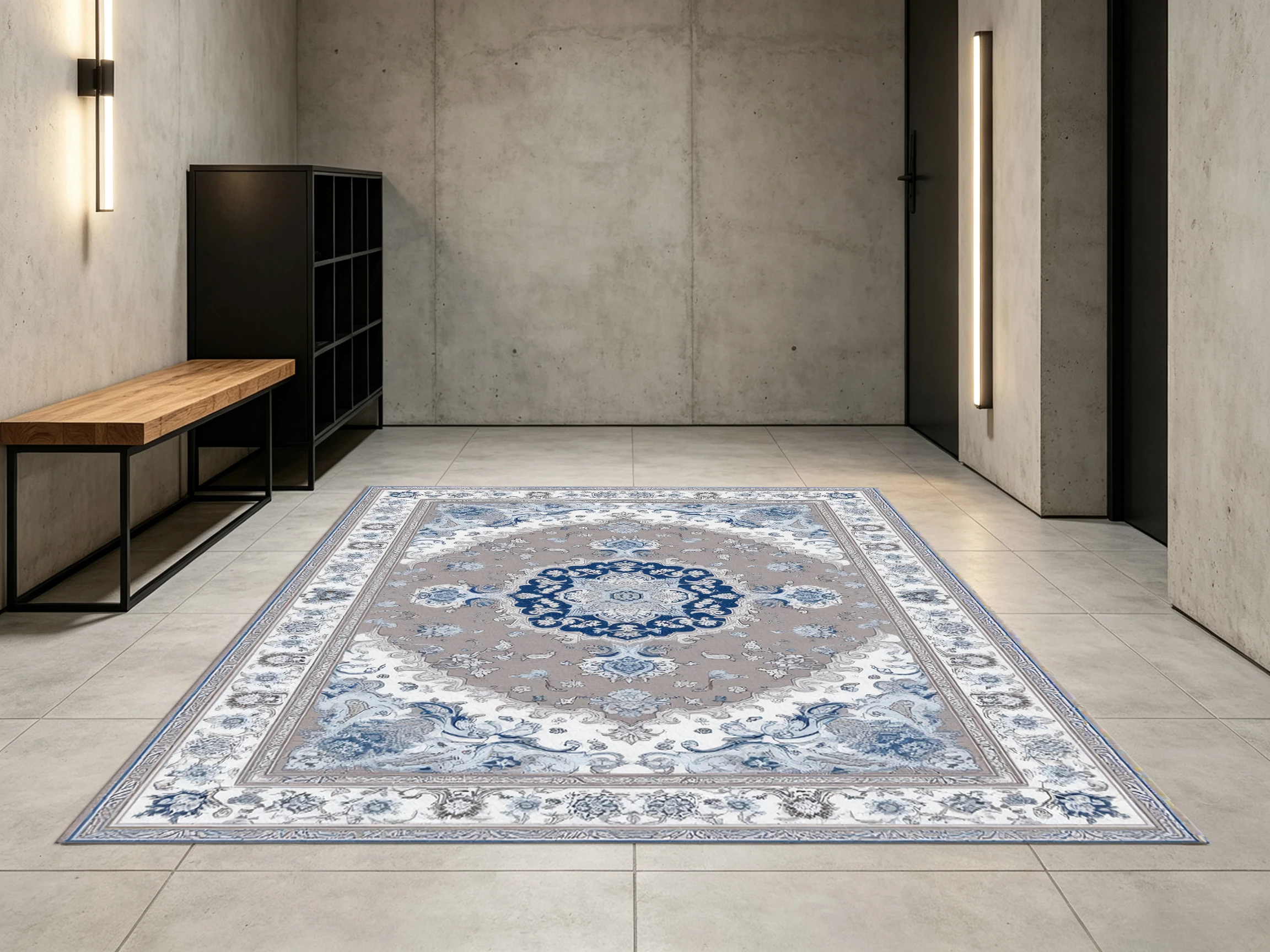 Gray‑Brown Vintage Persian Area Rug, Ornate Central Medallion and Multi‑Border, for Autumn Winter Home Refresh, Decor for Balcony and Living Room