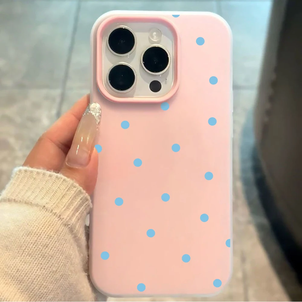 Pastel Light Blue Polka Dot Print Phone Case For Samsung Galaxy S26 S25 S24 S23 S22 Ultra Plus FE A56 A55 A54 A37 A36 A35 Cover