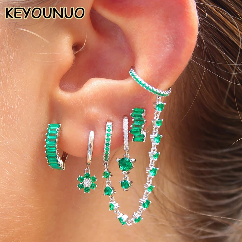 

KEYOUNUO Luxury Gold Plated CZ Drop Earrings For Women Green Zircon Hoop Dangle Earrings Fashion Party Wedding Jewelry Wholesale