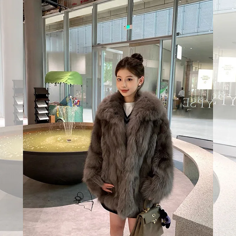 Women Faux Fur Coats Solid Fluffy Jacket Thick Stand Collar Long Sleeve Covered Button Mid Lenth Loose Casual 2025 Autumn Winter