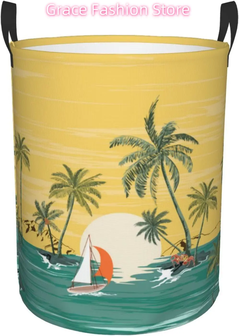 

Корзина для белья Tropical Palm Island из ткани Оксфорд, складная корзина для белья, корзина для хранения с ручкой для кухни, спальни
