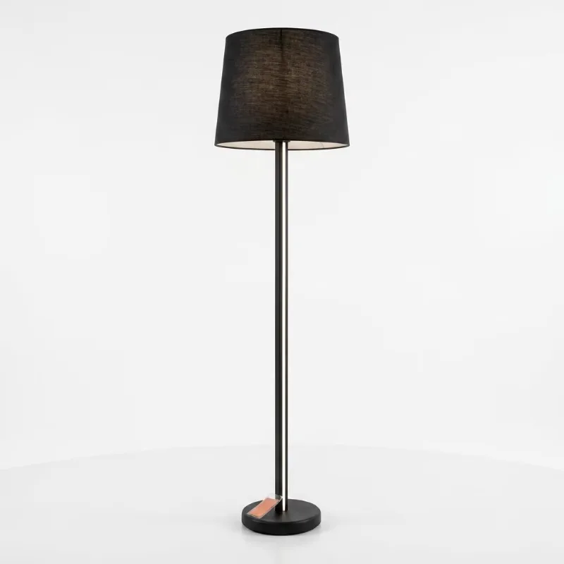 Modern European floor lamp with fabric shade, E26/E27 main lamp, integrated 12W LED acrylic strip, suitable for hotels