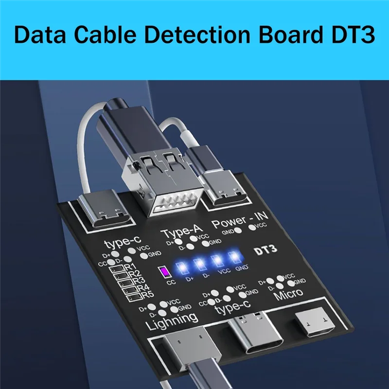 Carte de détection de ligne de données USB pour IOS Android, micro-USB, type-c, commutateur de court-circuit, testeur de câble USB DT3