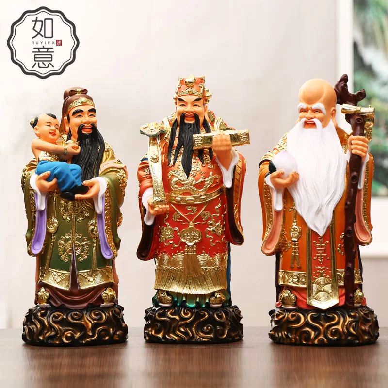 A SET 3PCS # 38cm large Southeast Asia HOME SHOP efficacious Fu Lu Shou Gods bless FENG SHUI statue Good luck safe health money