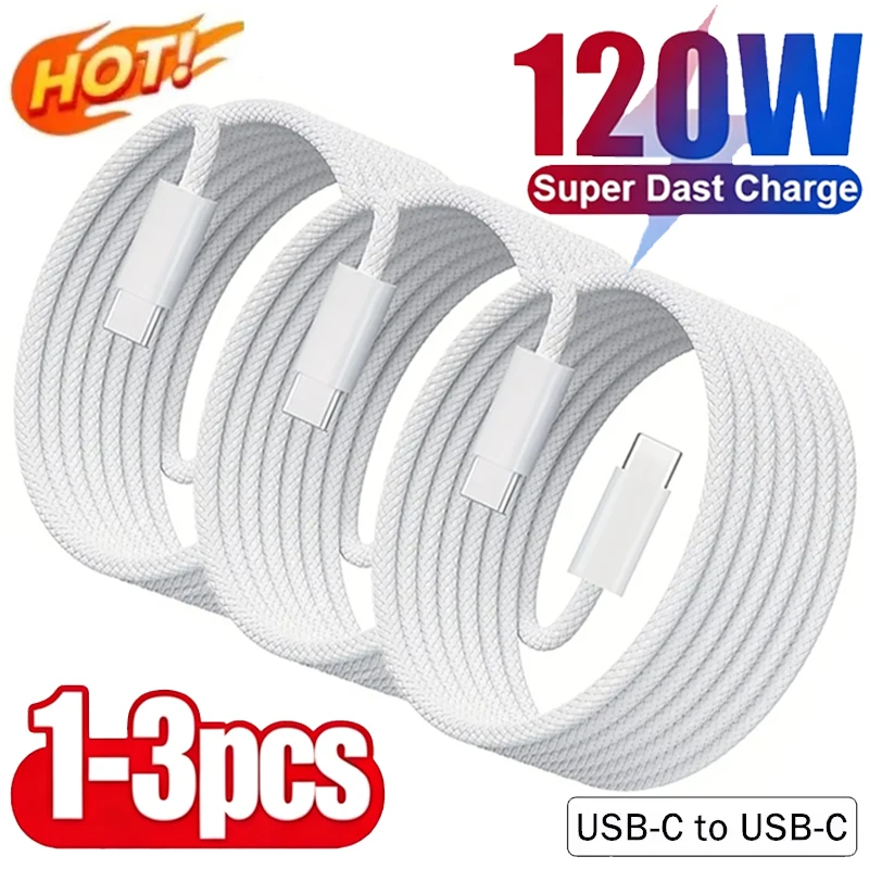 1-3 Peças Cabo Carregador Rápido USB-C para USB-C PD de 120W para Apple iPhone 17 Pro Max 16 15 Plus 14 13 12 11 X XS Carregamento Rápido Tipo C