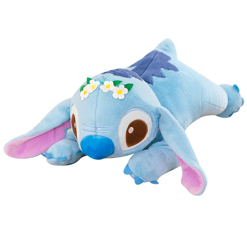 Disney Lilo y Stitch juguetes de peluche propensos lindo 55/80cm Anime Stich muñeca peluche almohada de Ángel regalo suave para niños Kawaii