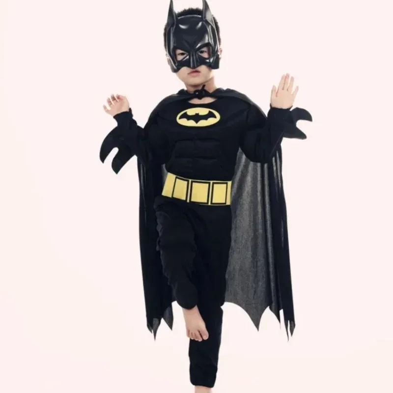 25COSKids Bat Cosplay Tuta Costume da eroe con mantello Maschera da uomo Supereroe Wayne Festa di carnevale di Halloween di alta qualità