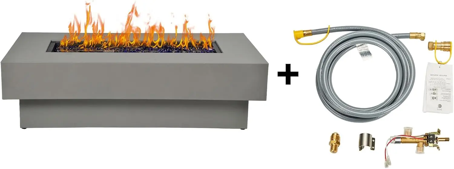 

48-inch Fire Table with Natural Gas Conversion Kit, 50,000BTU Outdoor Modern Patio Fire Pit Table w/Rectangular Burner Lid,