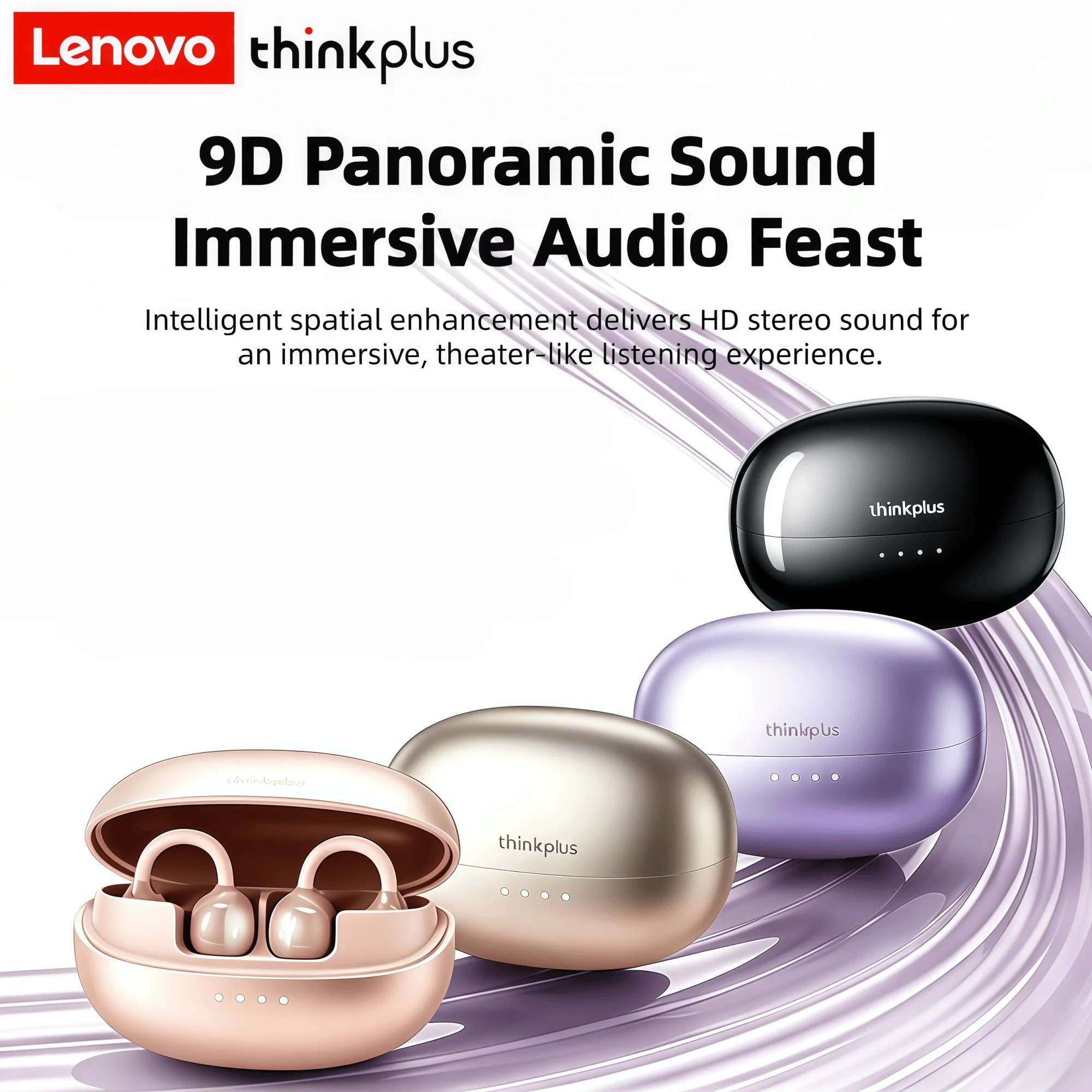 Original Lenovo LK6 Wireless Sports Earphones Ear Clip HD Stereo Bluetooth Headsets HIFI Music Noise Reduction Gaming Earbuds