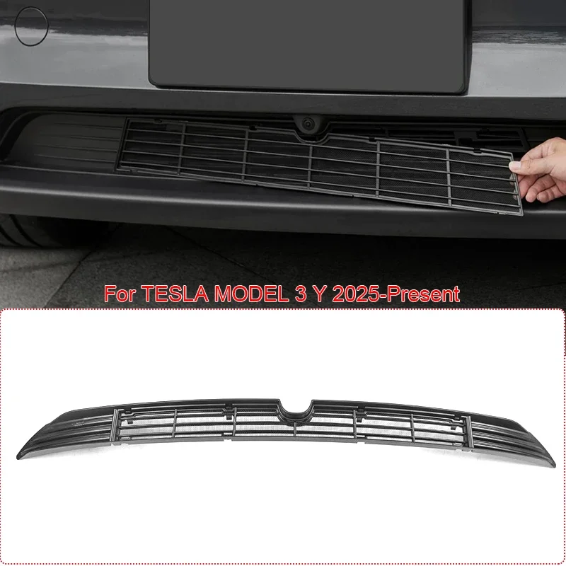 For TESLA MODEL 3 Y 2025-Present Car Modify Front Buckle Insect Proof Net Auto Front Bumper Center Intake Grille Cover Accessory