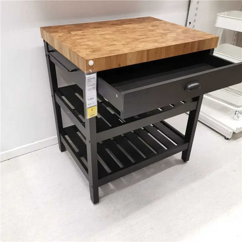Separate movable cooking bar table, open solid wood dining side cabinet, integrated storage against the wall