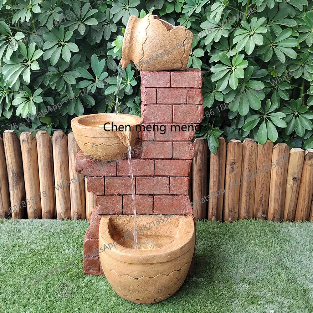

Creative outdoor courtyard imitation red brick water tank hotel garden fountain ornament