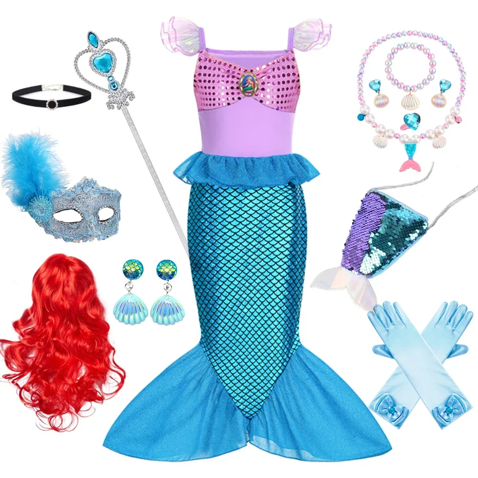 Girls Mermaid Cosplay Costume Kids Birthday Gift Princess Dress Children Purim Holiday Party Clothes for Carnival