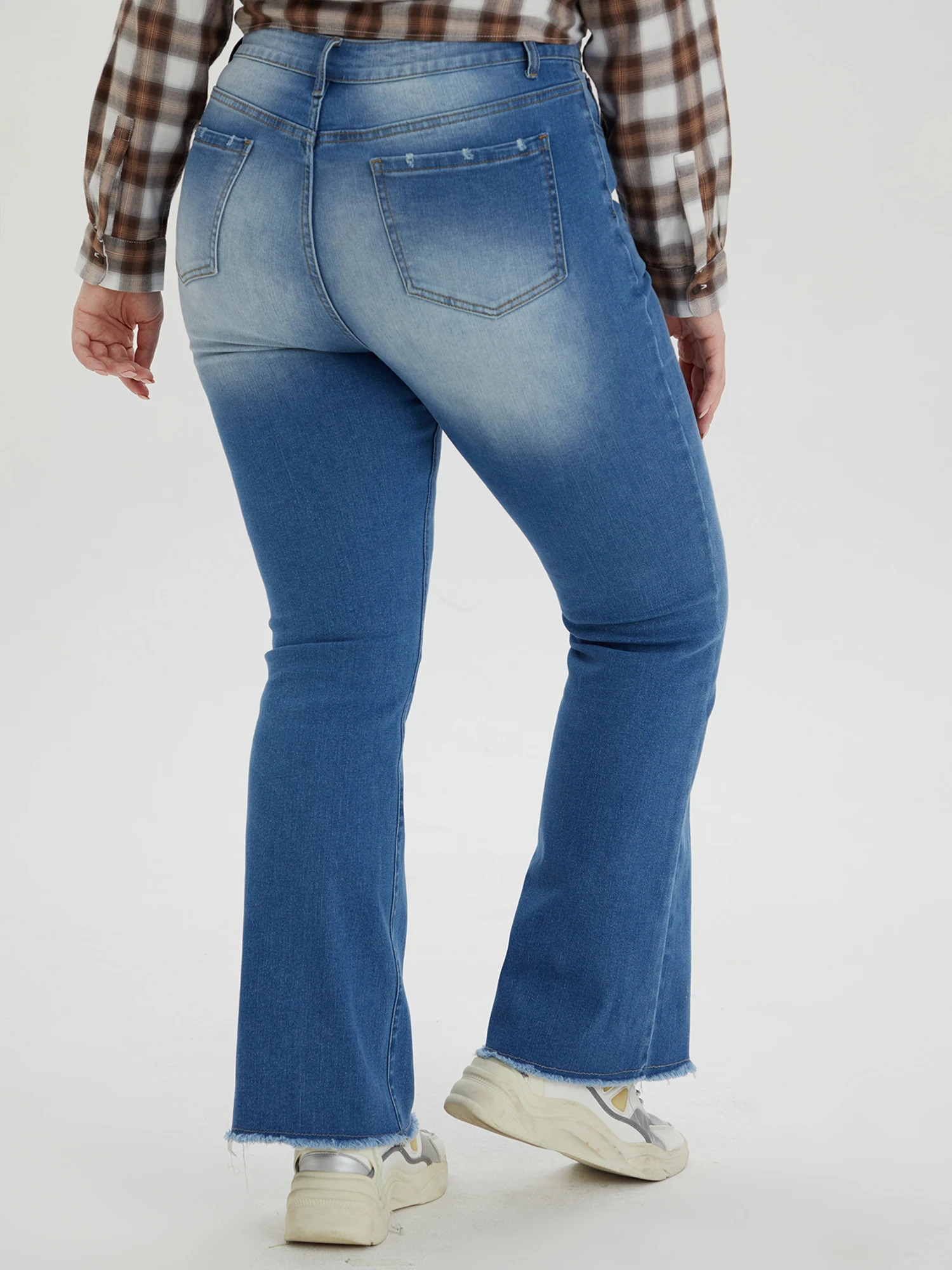 Plus Size Flared Curvy Women Jeans Stretchy Full Length Ladies Women High Waist Boot Cut Women Jeans 175 Cms Tall Denim Pants