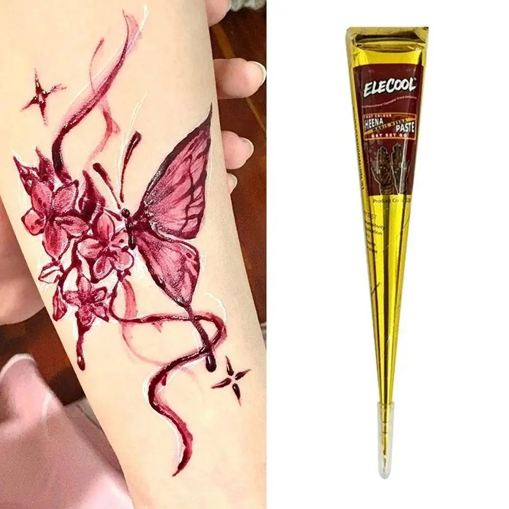 Easy-To-Use Henna Tattoo Cream Semi-permanent Temporary Henna Paste Cone Black Brown Temporary Tattoo Paste Mehndi Design