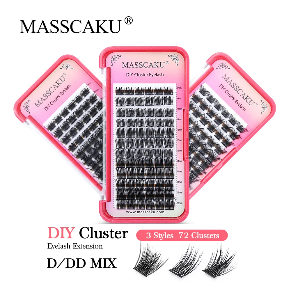 

MASSCAKU Lash Clusters DIY Eyelash Extensions Super Thin Band Soft Wispy Cluster Lashes Natural Look Reusable 72Pcs Fluffy Lashe