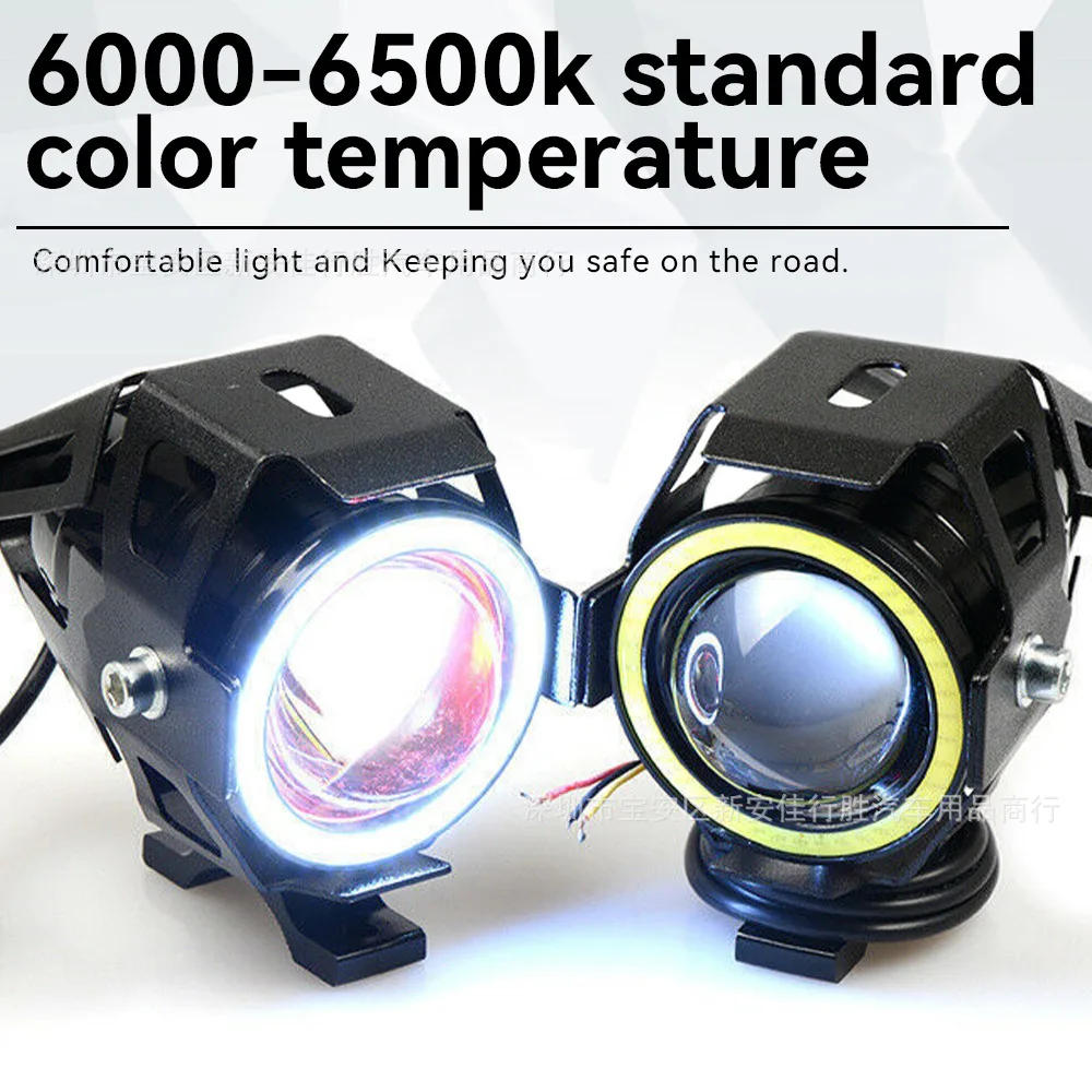 

60W U7 Motorcycle LED Headlight Demon Eye White Yellow Dual Color Future Eye Lens Flash Spot EV Retrofit Car Accessories