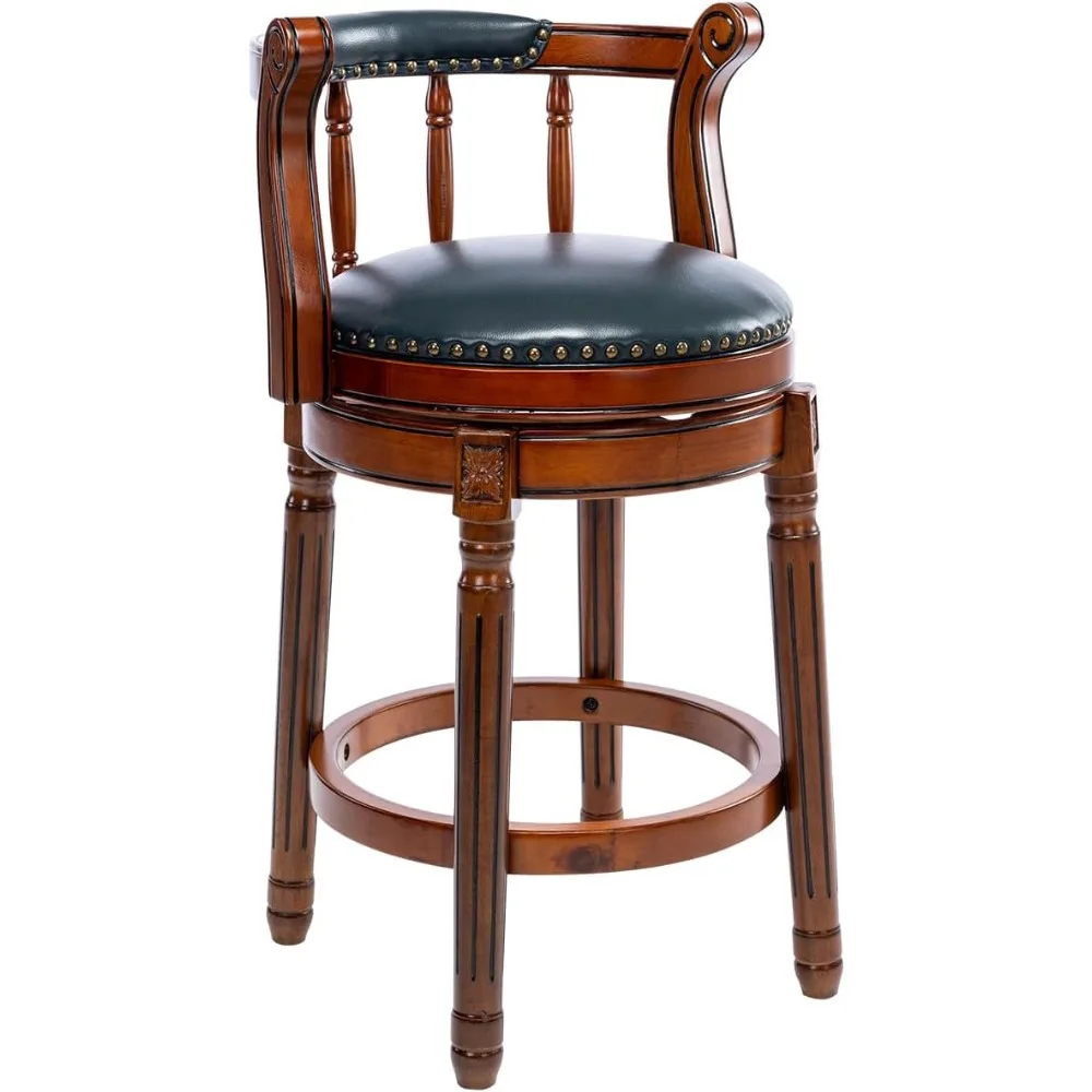 

Cow top Leather Wooden Bar Stools, Seat Height 26”Swivel Counter Bar Chair with Backs