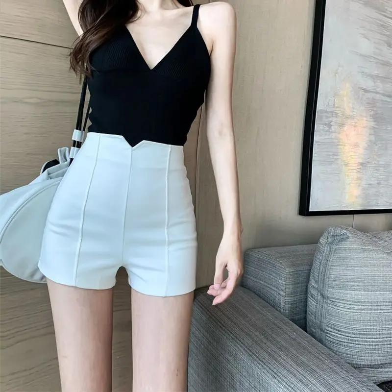 Women's Gray High Waist Suit Hot Pants Slim Fit Short Side Slits Summer Casual Slimming Tummy Control Butt Lift Outerwear​