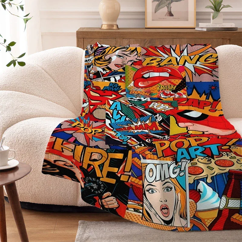 Bed Blanket Sofa Winter Pop Art Warm Knee Fleece Camping Custom Decorative Nap Fluffy Soft Blankets Microfiber Bedding King Size