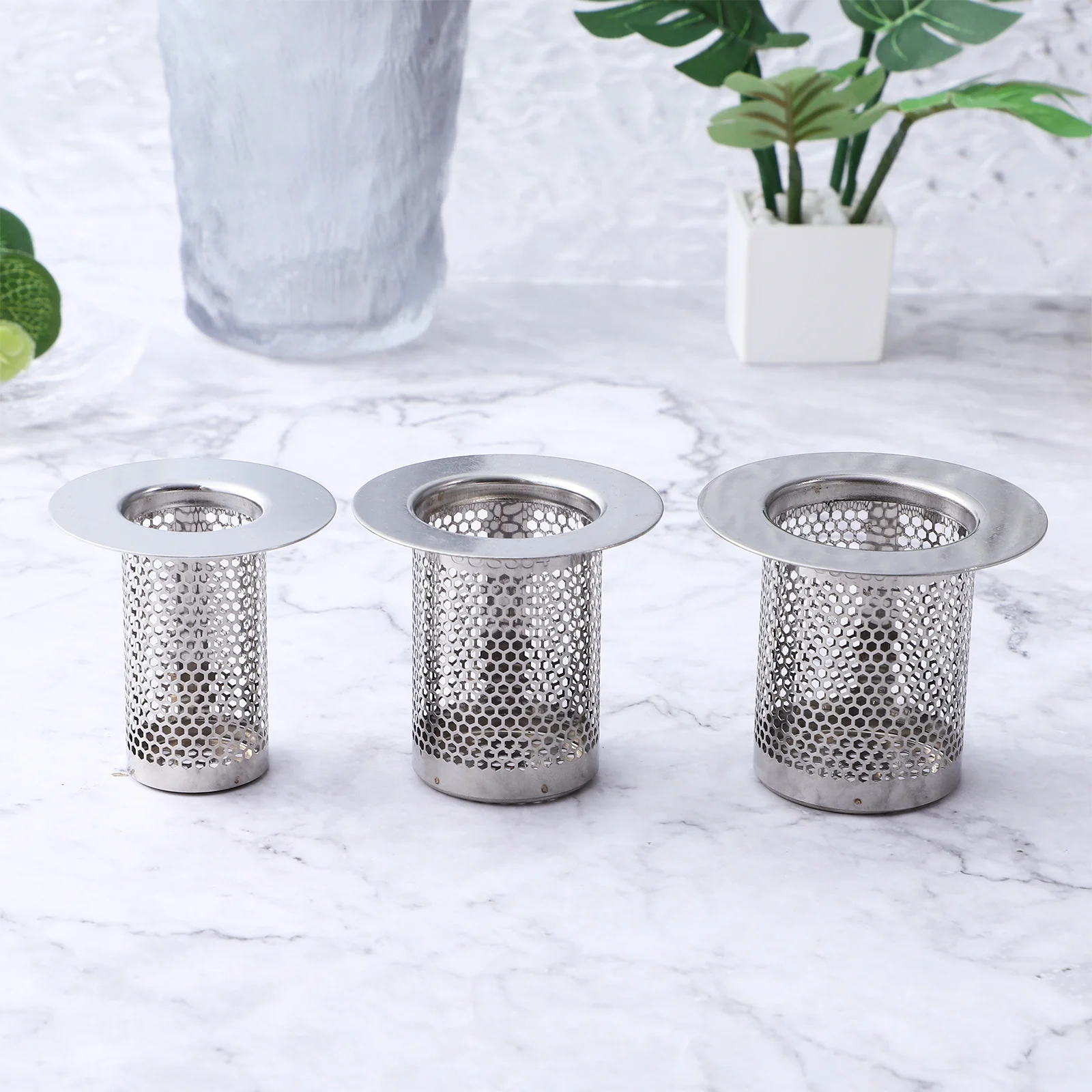 

3Pcs Stainless Steel Drain Strainer for Sink Shower Bathtub - Mesh Design Prevents Clogging Easy Install Drain Hair Catcher