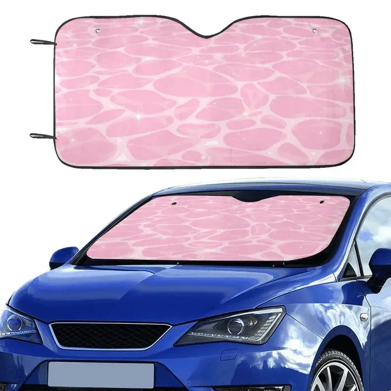 Pink Swimming Pool Car Sunshade for Windshield Anime Pool Reflection Window Sun Blocker, Cute Car Accessories Auto Decor Screen