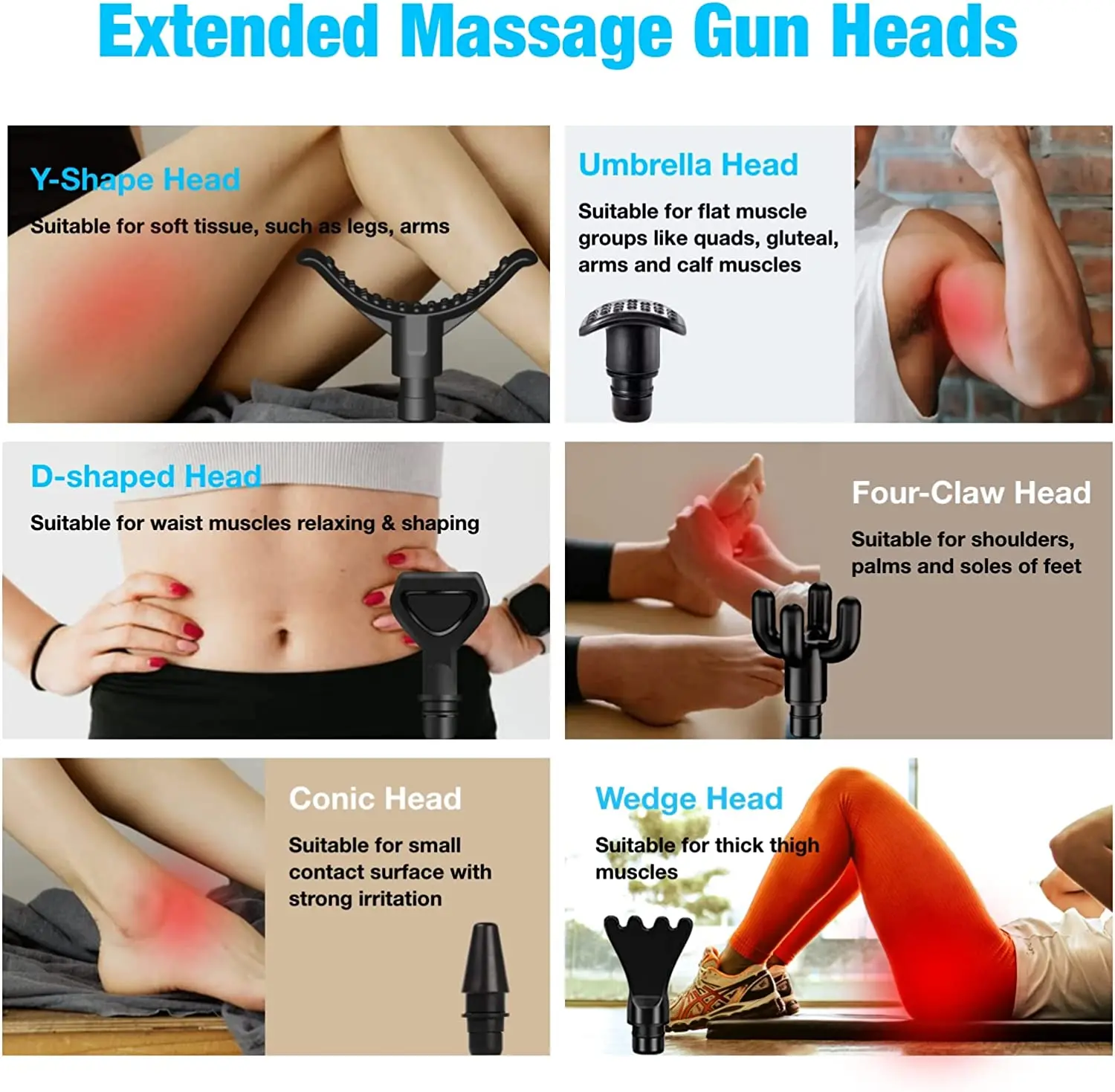 Universal Fascia Gun Replacement Massage Head Silicone Massage Head Set Body Relaxation Fascia Massager Gun Head For All 18-19mm