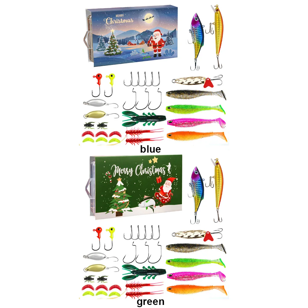 Fishing Advent Calendar 2024 Soft Lures Spoons Minnow Christmas Advent Calendar Xmas Fishing Gift for Father Granpa Boyfriend