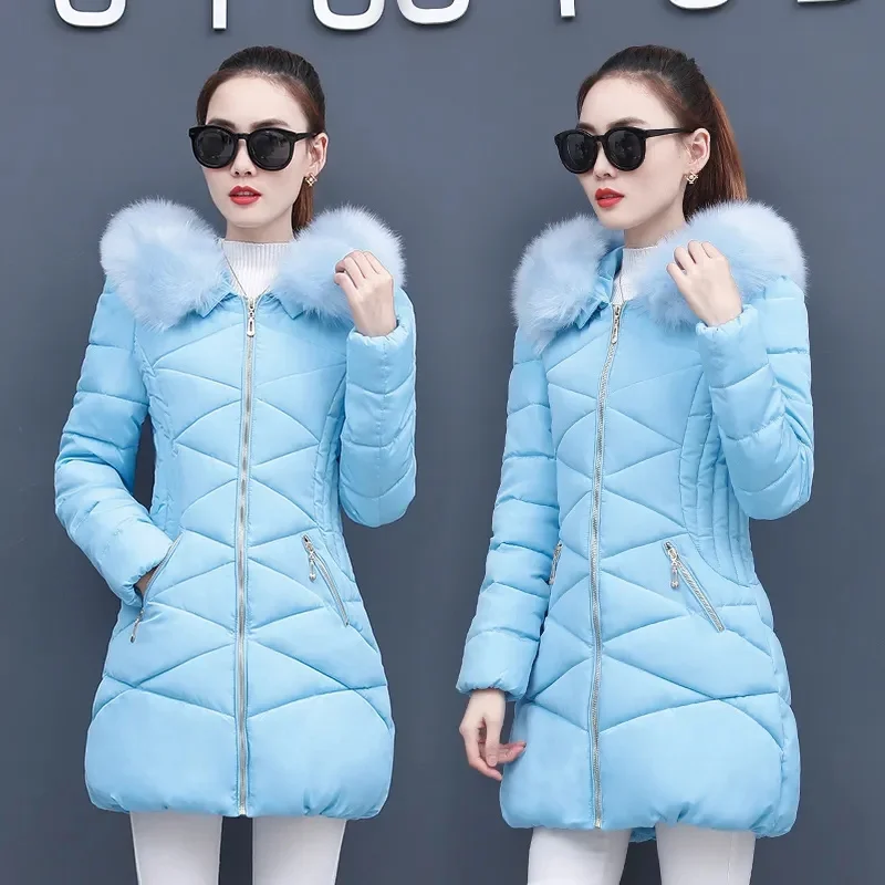 2024 Winter Women Parka Coats Long Cotton Casual Fur Hooded Jackets Thick Warm Slim-fit Jacket Female Overcoat Clothing