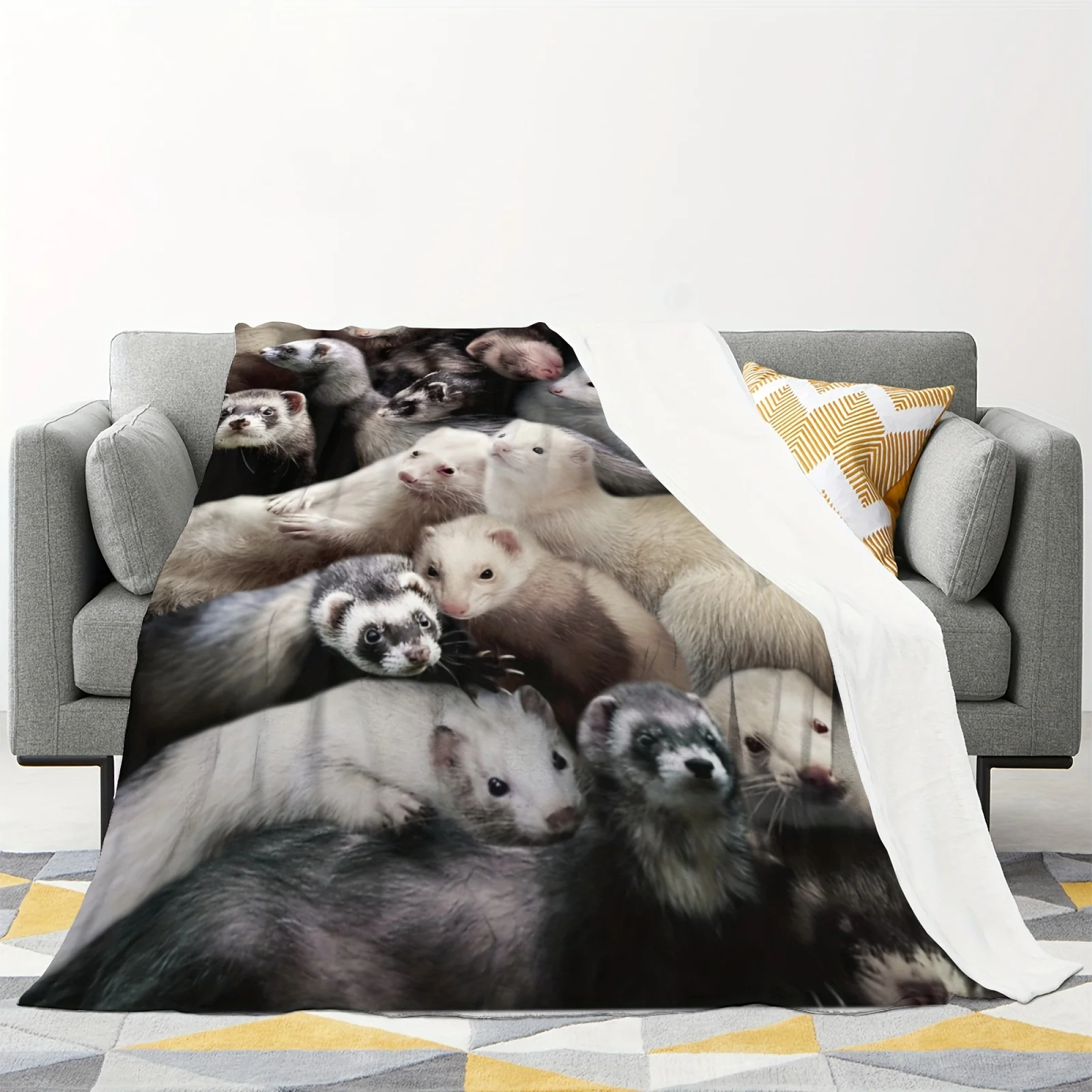 Ferrets Pattern Throws Blankets Flannel Ultra-Soft Warm Picnic Blanket Bedspread On The Bed, Home Deco