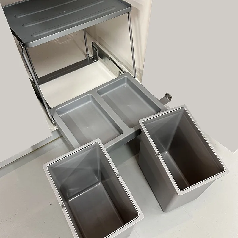 Kitchen sink Open door cabinet Embedded trash can Hidden in cabinet Shallow and narrow kitchen Garbage can