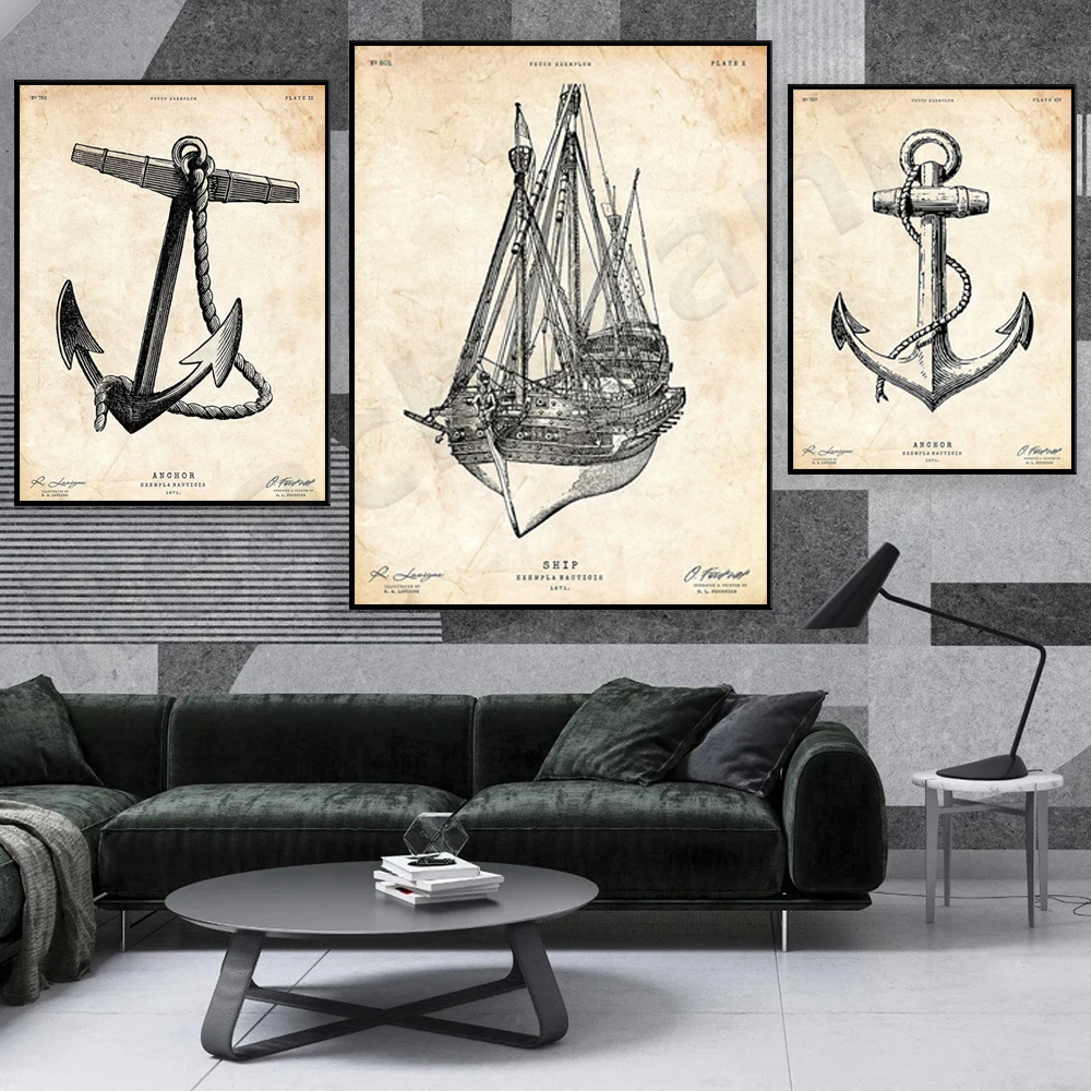 Nautical wall decor, Anchor print, Marine art, Ship print, Beach house decor, Navy gift,Gift for sailor