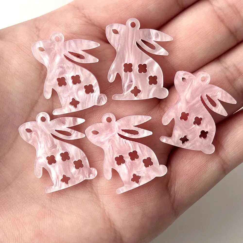 50 Pieces/Lot New Retro Hollow Flower Acetic Acid Resin Rabbit Charms Beads Connectors for Diy Hair Earrings Jewelry Accessories