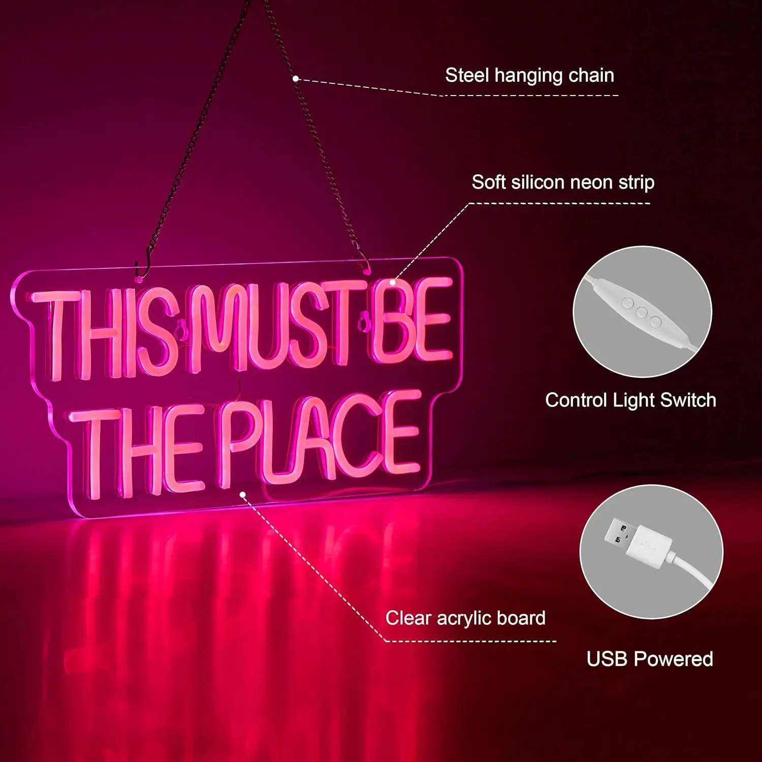 This Must Be The Place Neon Sign USB Dimmable LED Light for Bedroom Bar Pub Cafe Home Party Wall Decor Art Night Light Gifts - view 4