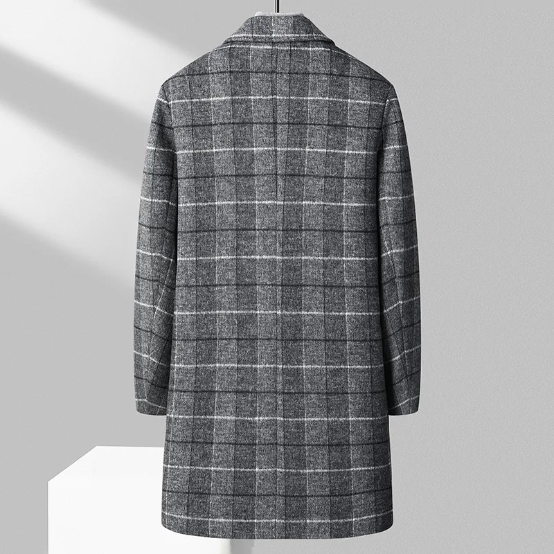 The Main Promotion of New Explosive Coat Autumn and Winter New Mid-length Plaid Pattern High-quality Wool Slim-fit Men\'s Coat