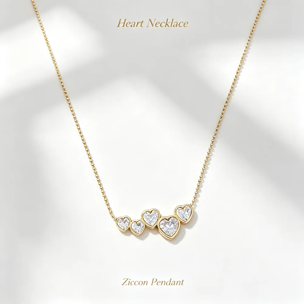 1pc AENSOA Woman Stainless Steel Waterproof Necklace Dainty Heart Zircon Splicing Pendant Neck Chain Party Classic Jewelry Gift