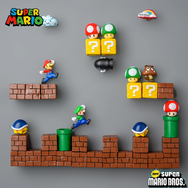 Super Mario Bros Cartoon 3D Refrigerator Magnet Stickers Classical Game Figures Peripheral Cute Home Door Window Desk Decoration