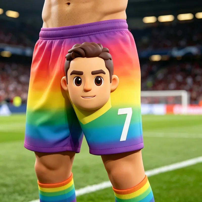 Summer Is Super Cute # 7 Ronaldo Q Edition Image Football Shorts for Adults and Children Leisure Sports Daily Exercise  Shorts