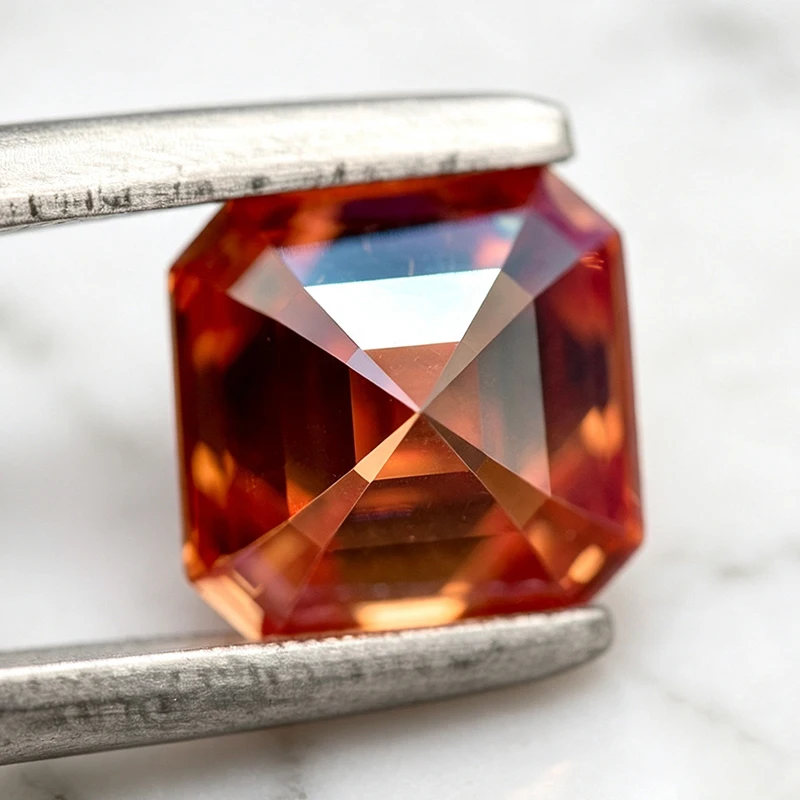 Moissanit-Stein im Asscher-Schliff, Wassermelonenrot, Edelstein für DIY-Ringe, Halsketten, Ohrringe, besteht den Diamanttest mit Zertifikat. – Detail 5