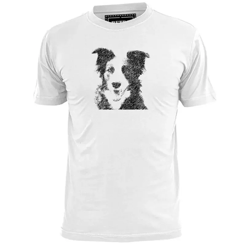 Herren-T-Shirt mit Border-Collie-Stiftskizze, Haustiere, Mans Best Friend Pooch