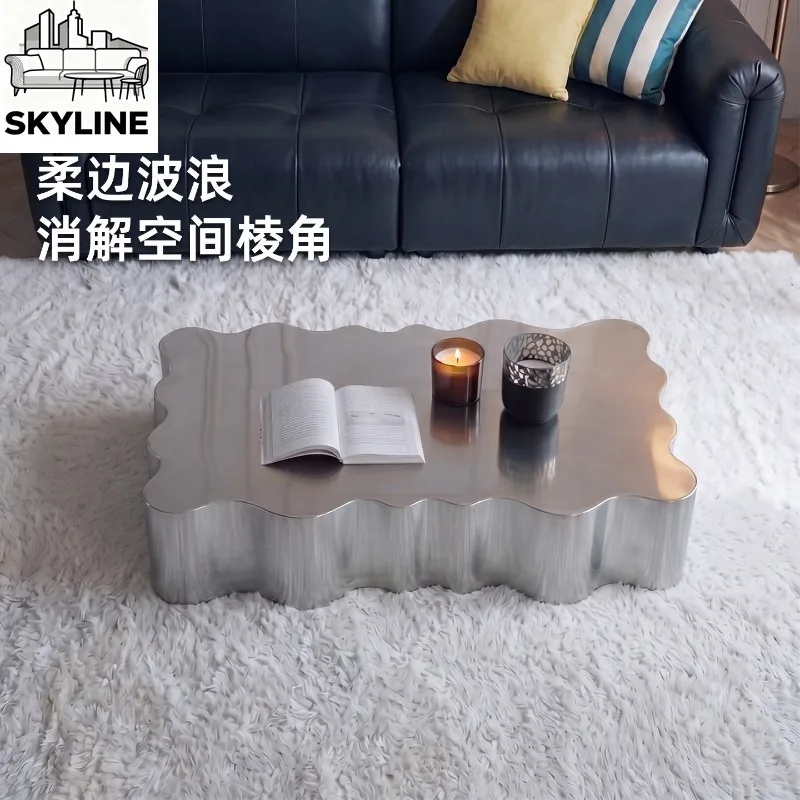 High-end custom 304 stainless steel coffee table silver metal brushed Italian minimalist living room light luxury