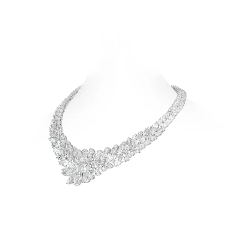 Bellux Luxury Dubai Bride Fine Jewelry Necklace 925 Silver K Gold Plated Shiny Cut Zircon  Floral Cluster Wedding Party Necklace