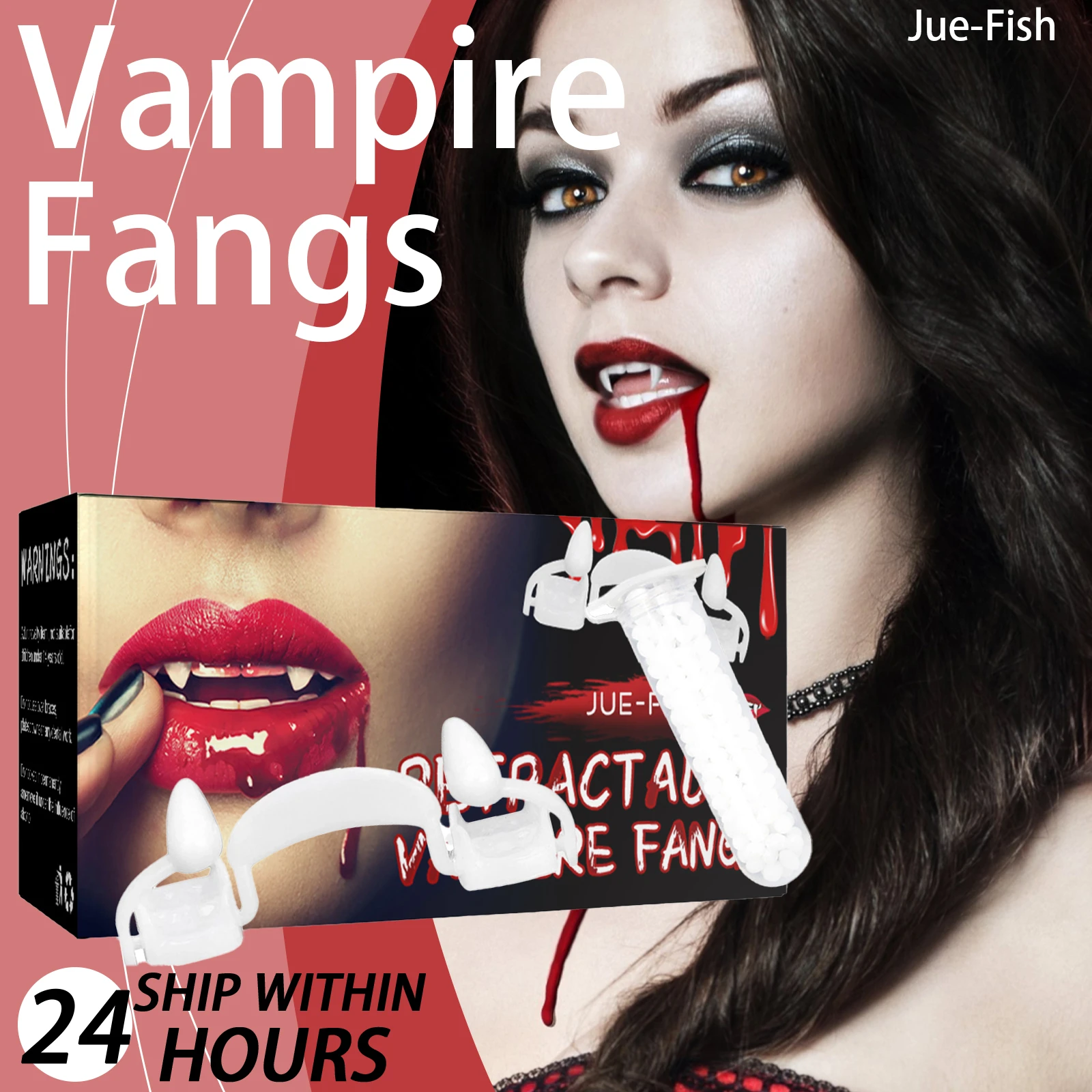 

Jue-Fish выдвижные клыки вампира регулируемые страшные зубы на Хэллоуин для костюмированной вечеринки реалистичные искусственные клыки с формованным гелем