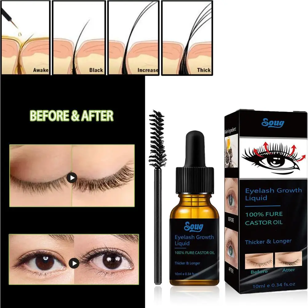 10 ml Augenbrauen-Wimpernwachstumsserum, natürliches Rizinusöl, Wimpernwachstum, ätherisches Öl, dick, länger, nährend, Enhancer Lash